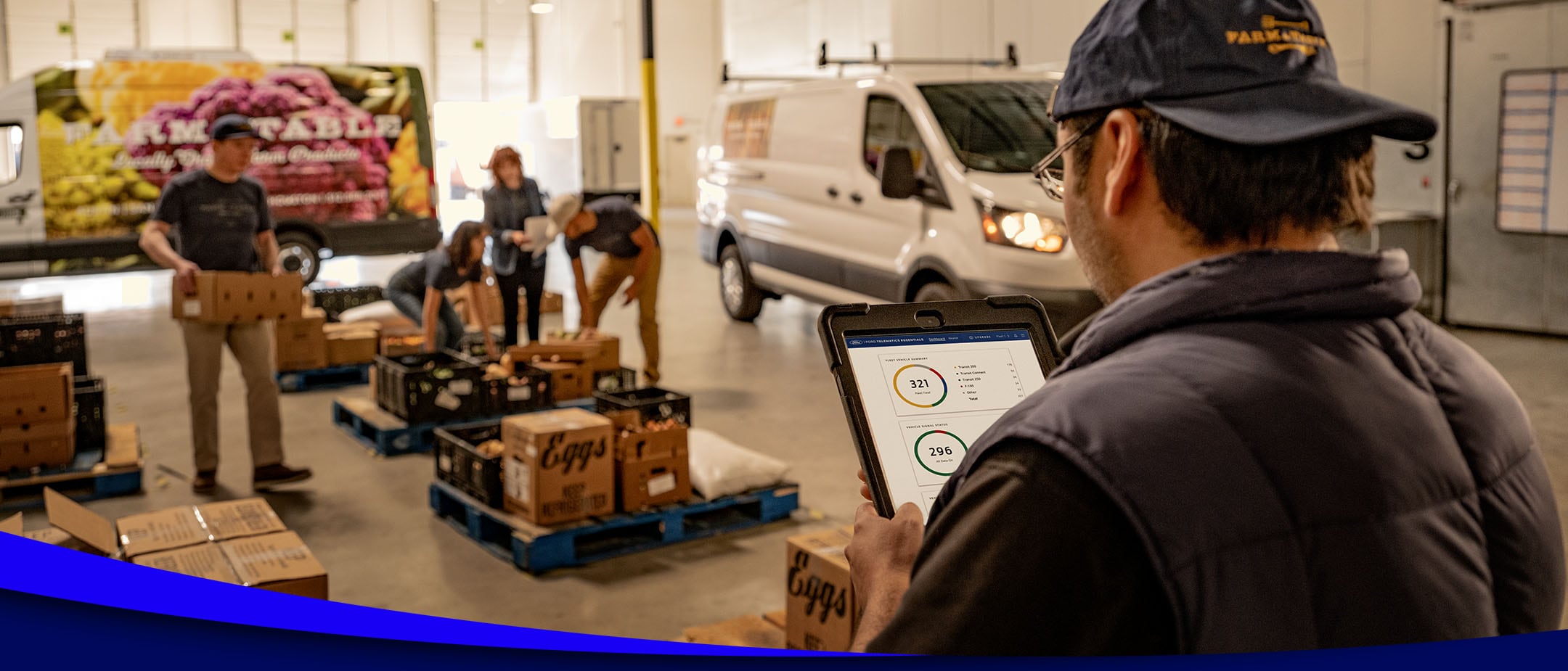Man using Ford Pro intelligence in a warehouse