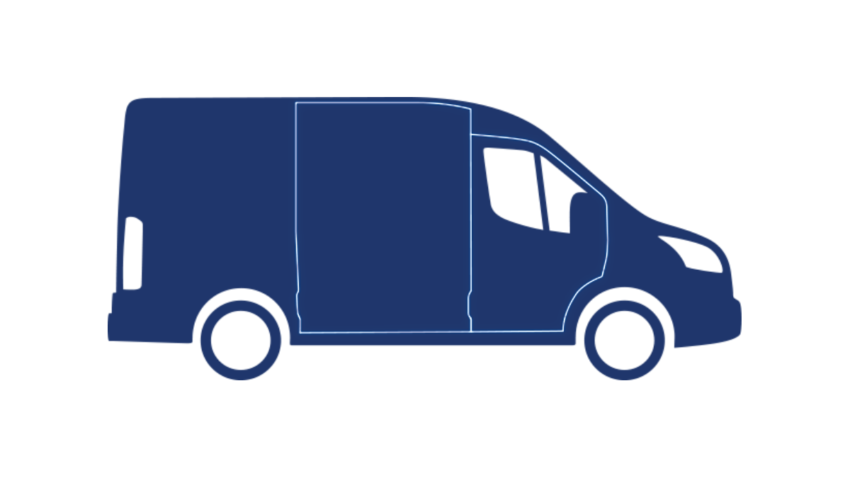 Icon of a blue commercial vehicle silhouette, side view