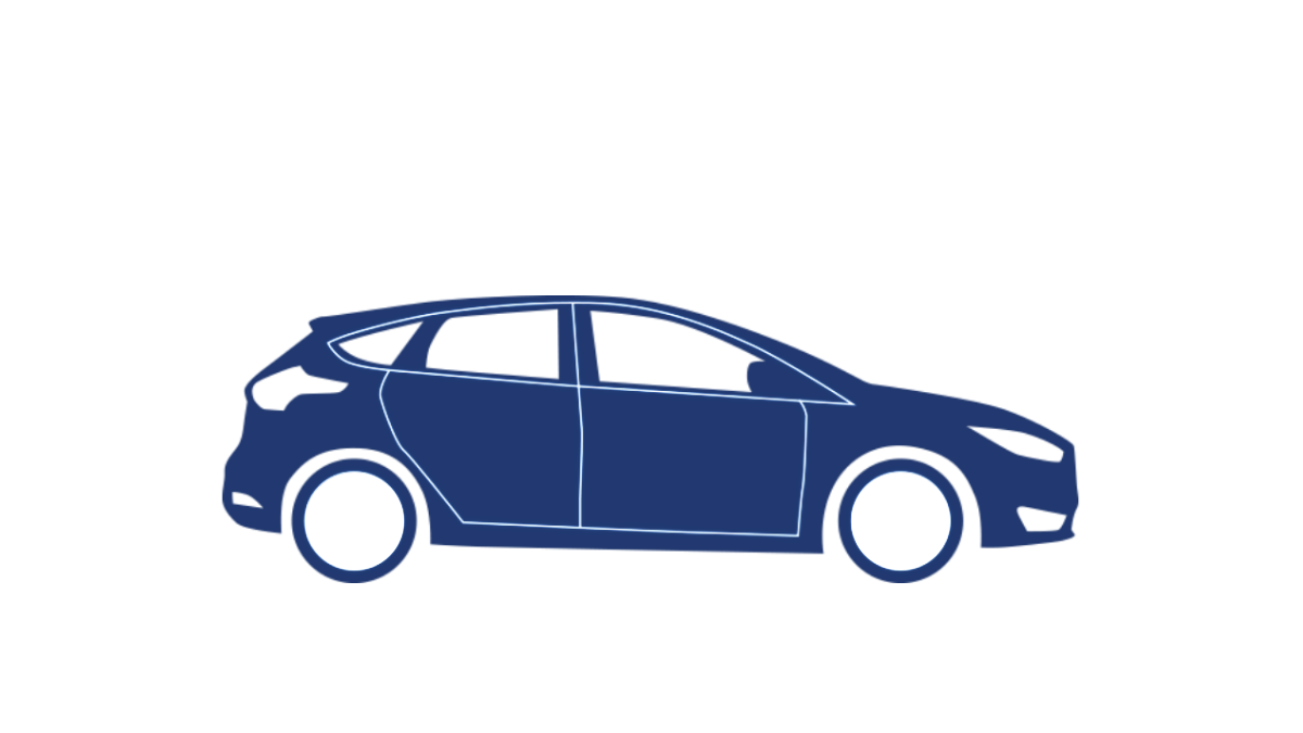 Icon of a blue passenger car silhouette, side view